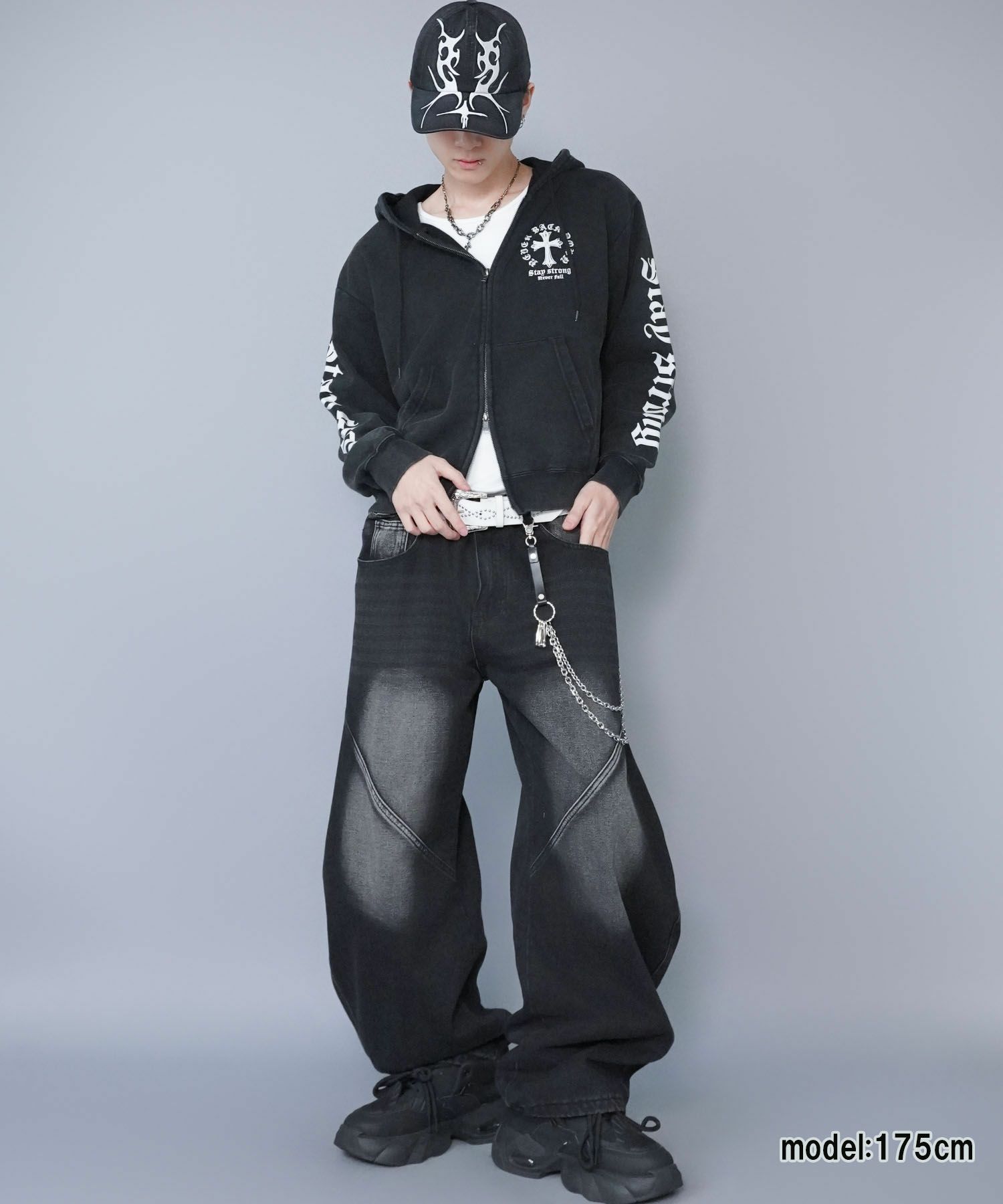 短丈ダブルジップパーカー/クロスロゴ/カモフラージュ/ショート丈