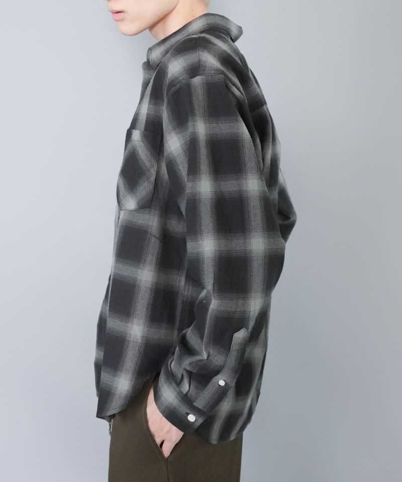 長袖オンブレチェックシャツ/ネルシャツ/秋冬新作/レギュラー丈
