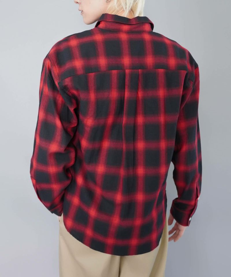 長袖オンブレチェックシャツ/ネルシャツ/秋冬新作/レギュラー丈