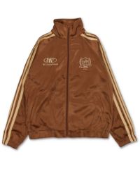 短丈ベロアトラックジャケット/エンブレム刺繍ロゴ/ジャージ風デザイン