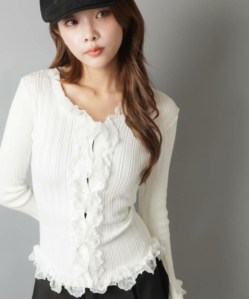 SO FINE MRROSE SPORT 長袖カットソー リブレース長袖カットソー/フリル/レース | SPINNS WEB STORE