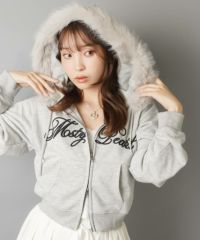 ショート丈ロゴジップパーカー/フェイクファー取り外し可能 | SPINNS