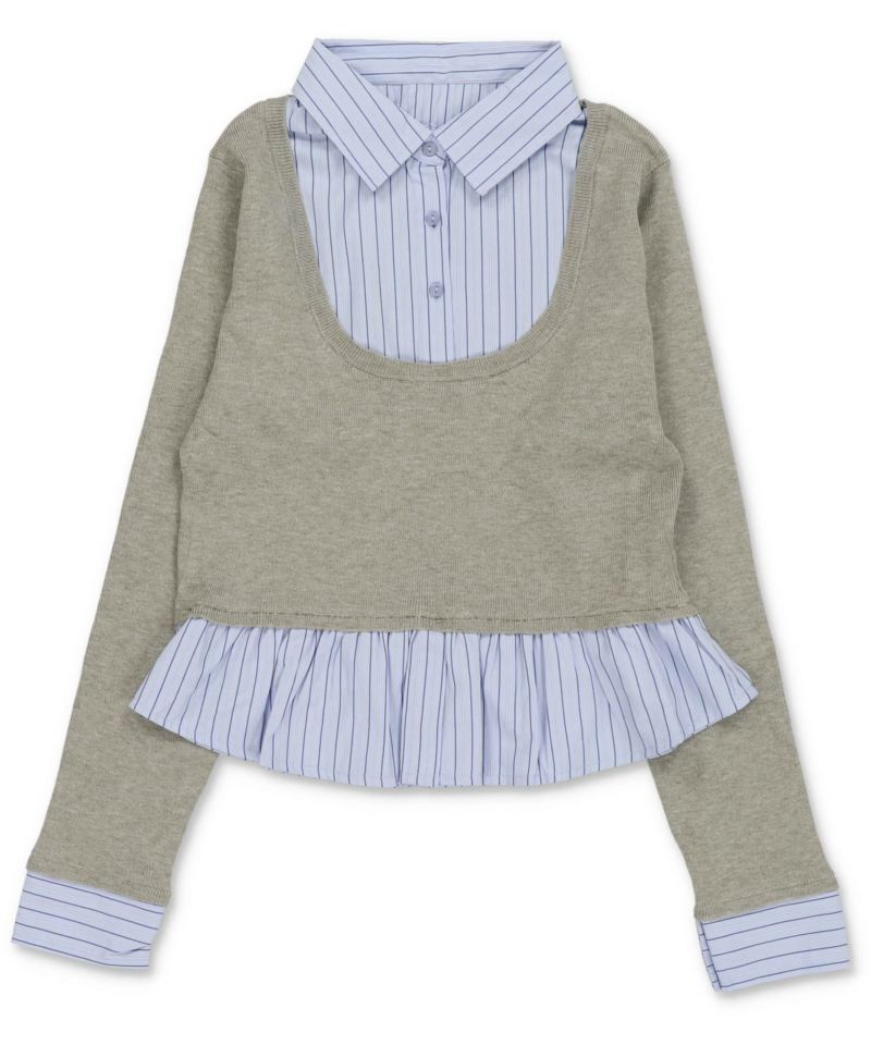 シャツドッキングレイヤードニット SET]シャツドッキングニットトップス+レイヤードデザインニット