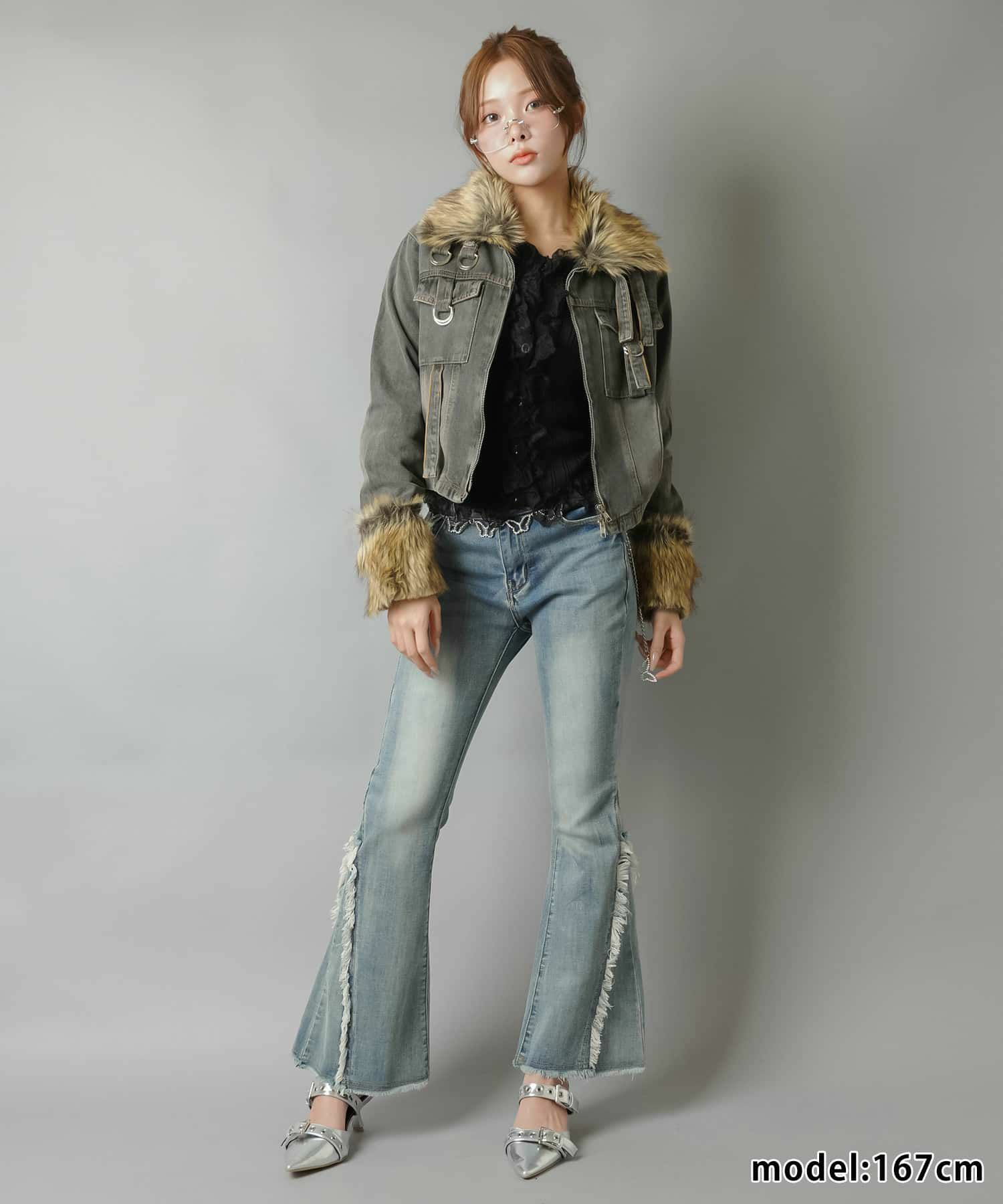 平成ギャル復刻🔥タイトデニムジャケット/フェイクファー