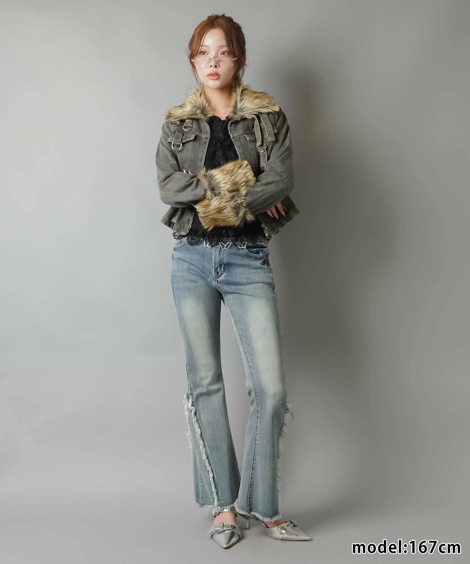 平成ギャル復刻🔥タイトデニムジャケット/フェイクファー