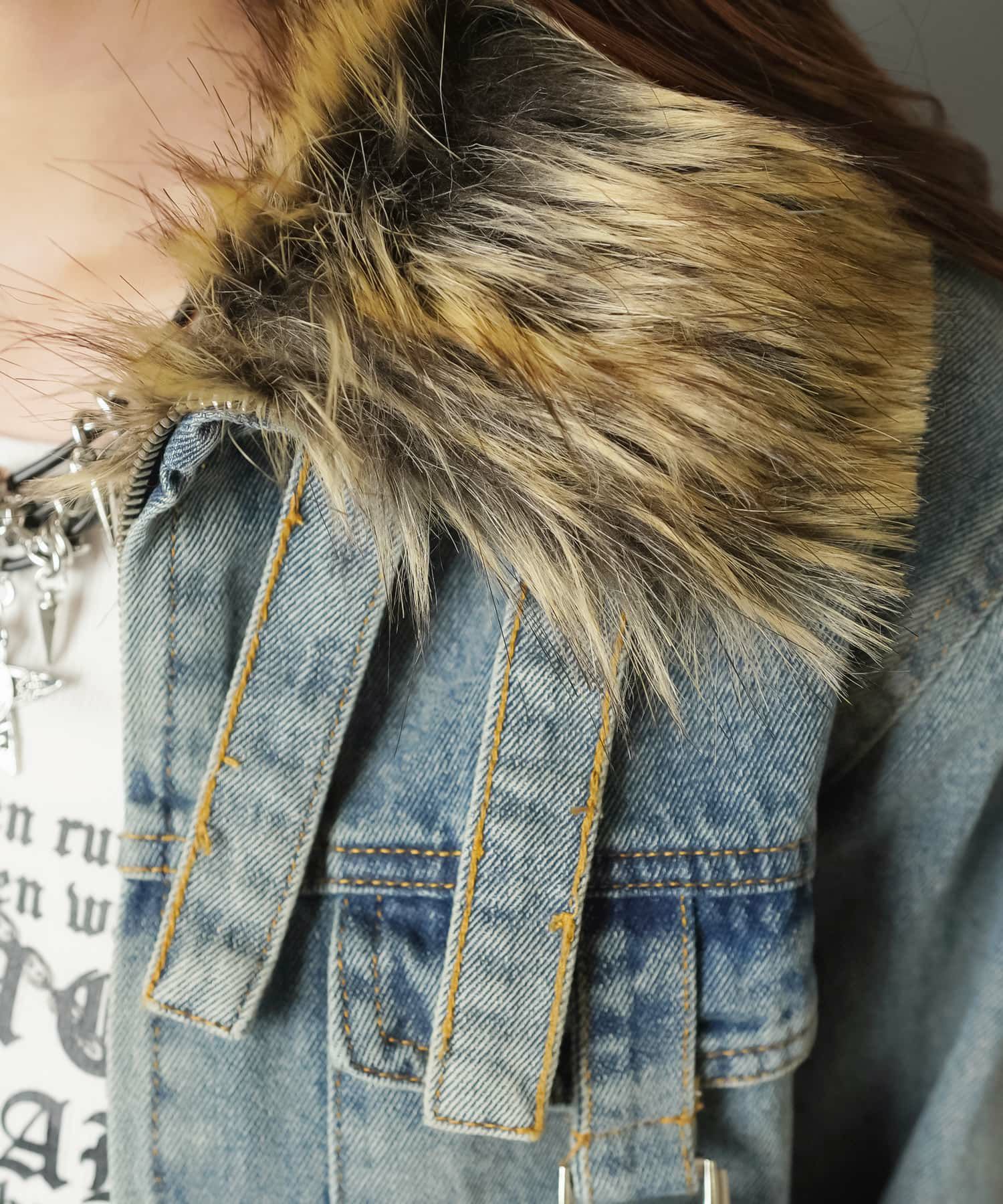 平成ギャル復刻🔥タイトデニムジャケット/フェイクファー