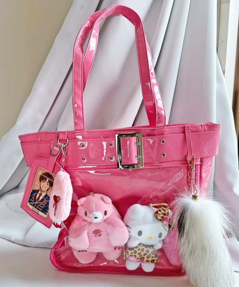 51%OFF】痛バッグ/クリアポケットショルダーバッグ/合皮/ビッグベルト