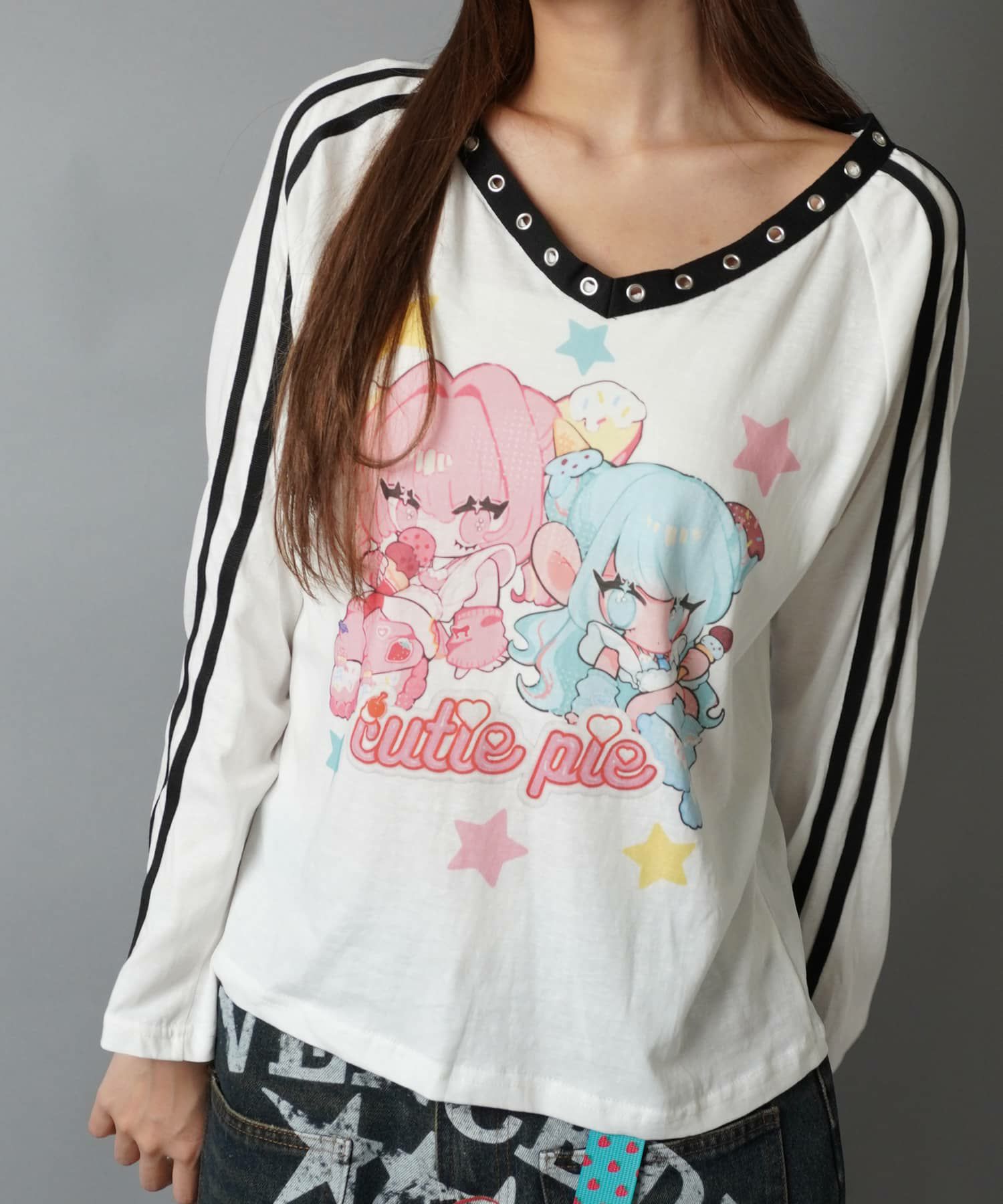 88%OFF】Vネック長袖Tシャツ/キャラクター/#ドリームコア/#平成女児