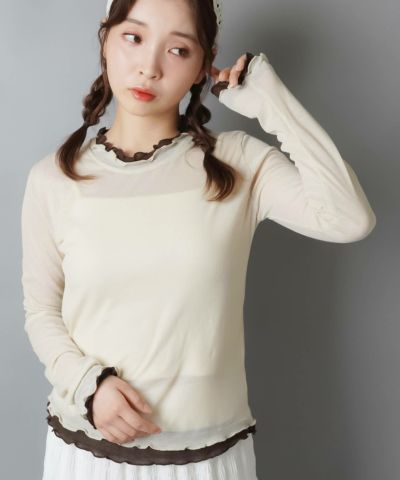 【21%OFF】メロウネックカットソー/レイヤード風フリル/#NEO森ガール