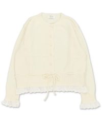 ノーカラーニットカーディガン/裾フリル | SPINNS WEB STORE | SPINNS