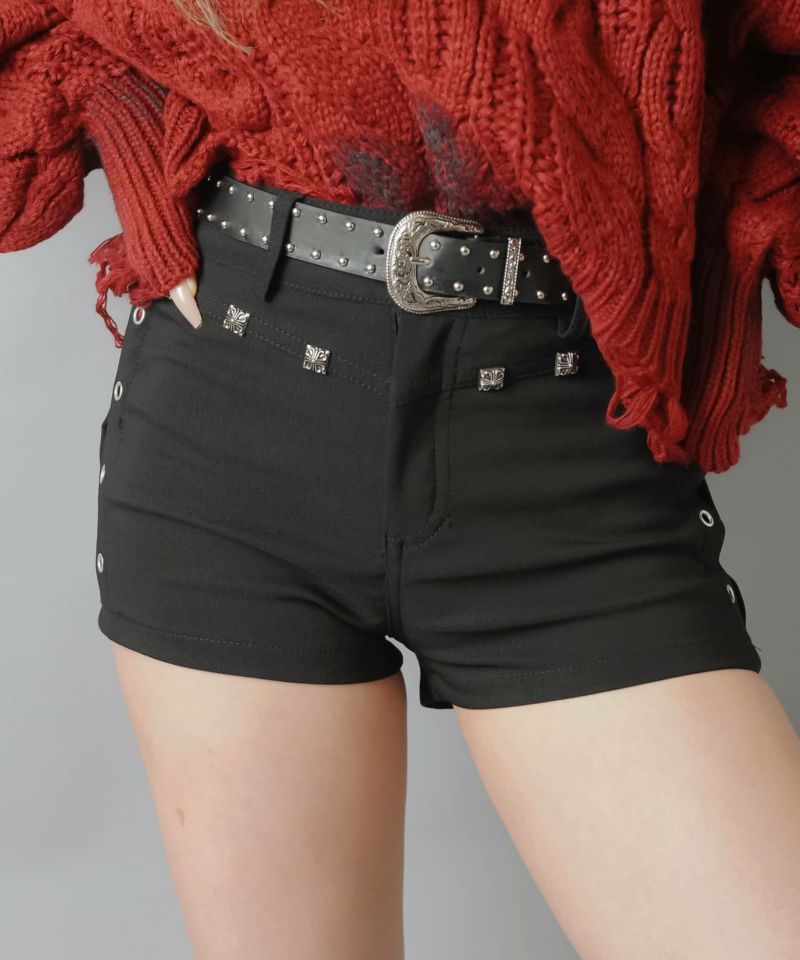 ストレッチ超ショートパンツ/ハトメスタッズ/ベルト付き/#ロマンス