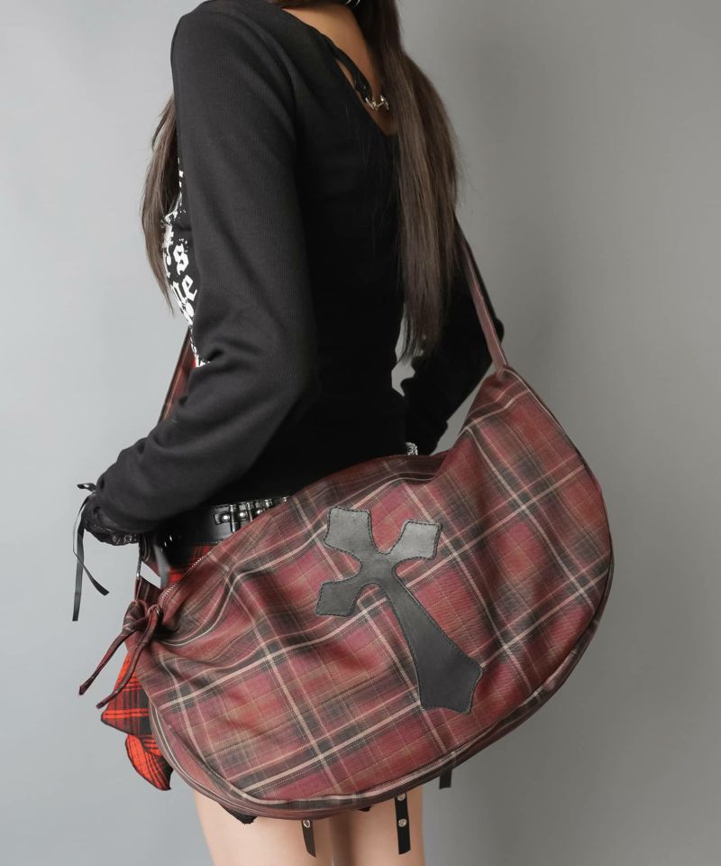 チェック柄ショルダーバッグ/ブラッククロス/#ロマンスパンク