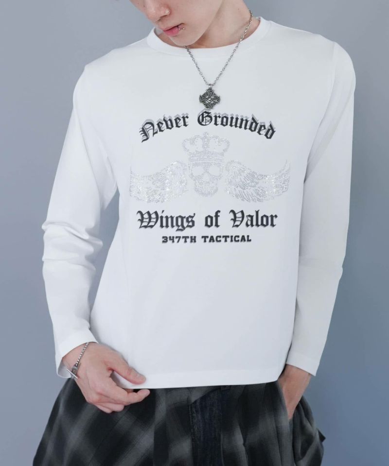 短丈ロングスリーブTシャツ/スカル/ロンT/ショート丈 | SPINNS