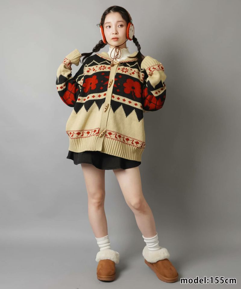 カウチン柄ニットカーディガン/フード付き/#NEO森ガール | SPINNS WEB