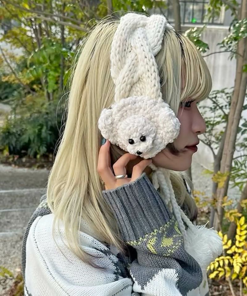 2WAYニットイヤーマフ/イヤマフ/耳あて/ネックウォーマー/プードル