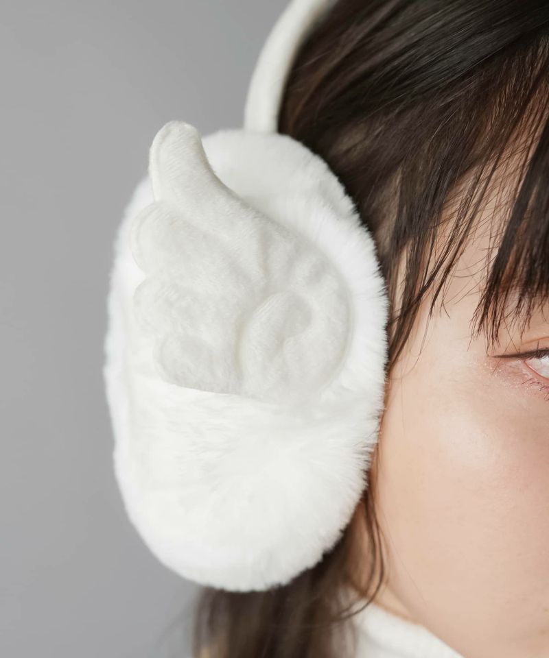ホワイトファー耳あて・イヤーマフ フェイクファーイヤーマフ/イヤマフ/耳あて/羽根/#ウィッシュコア