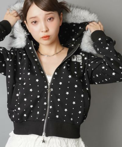 72%OFF】フェイクファー付きダブルジップパーカー/スター/#ドリーム