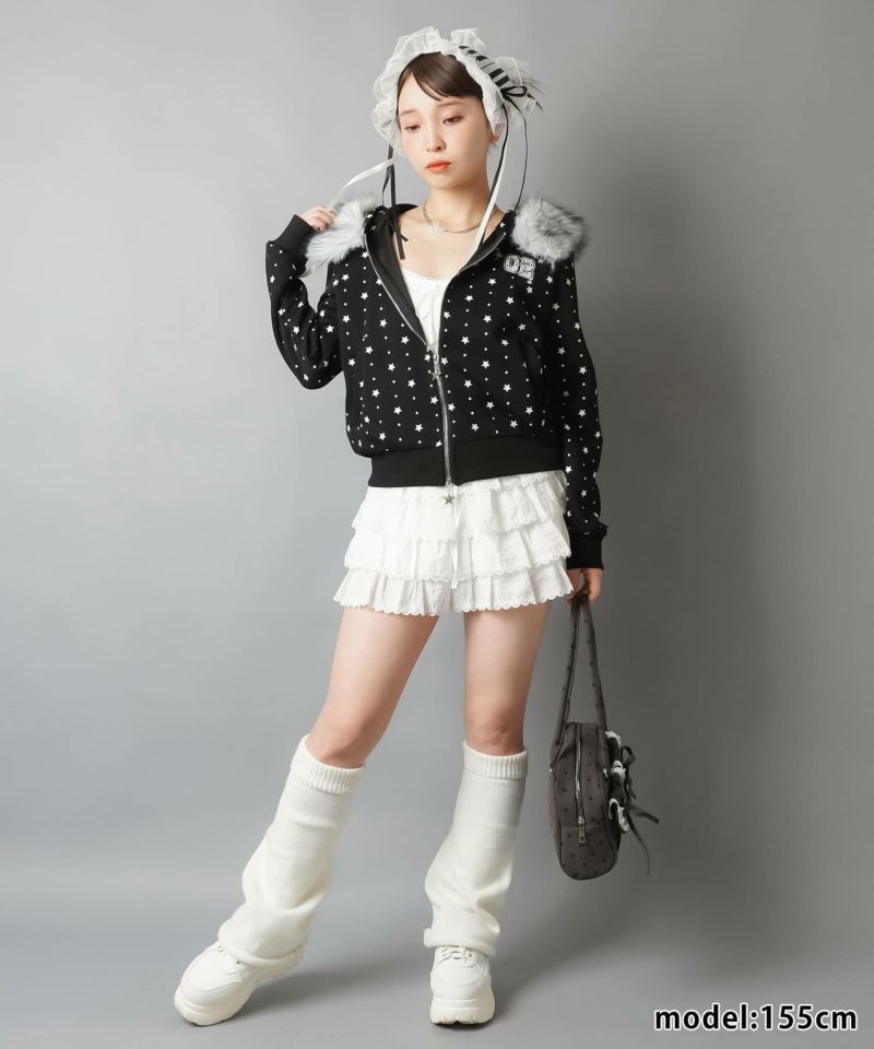 72%OFF】フェイクファー付きダブルジップパーカー/スター/#ドリーム