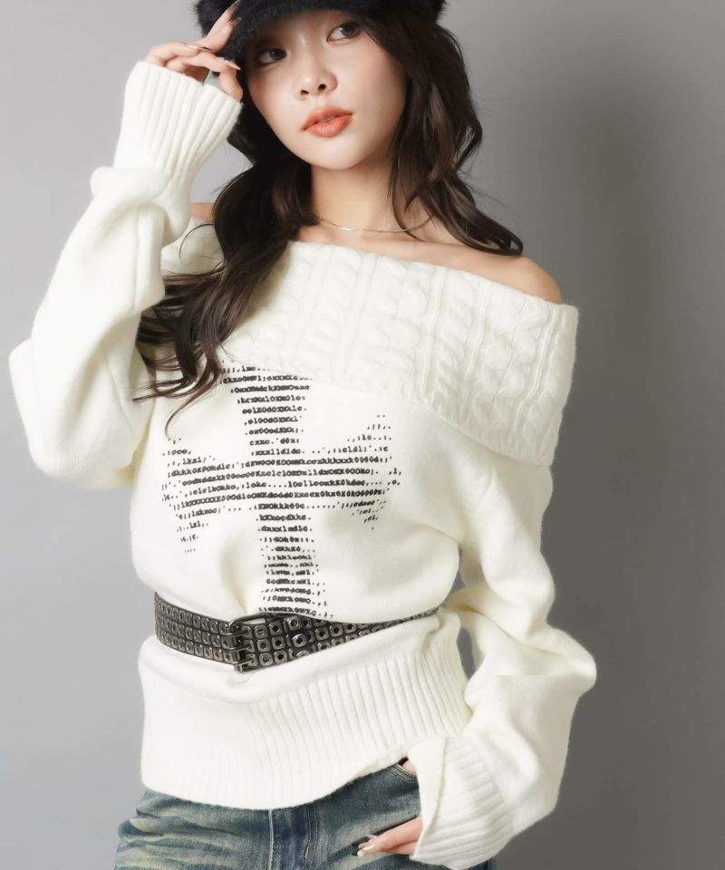 ヒバラキング クリーク 41%OFF】オフショルニット/クロスプリント/#平成ギャル | SPINNS WEB