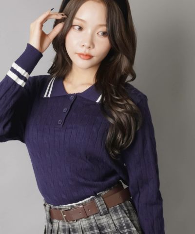 nala ポロニット 岸本セシルさん着用】ポロ襟フレアカフスニット | N. Natural Beauty