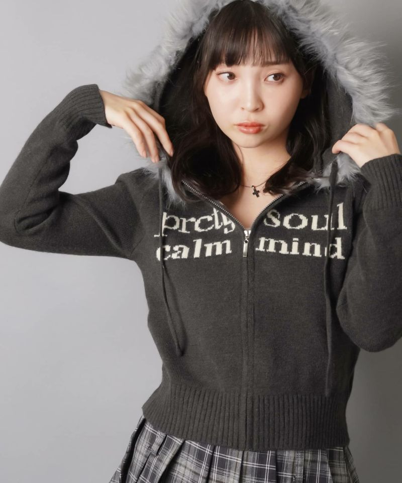 MISSONISPORTニットフードパーカー MISSONISPORTニットフードパーカー フェイクファー付きジップニット