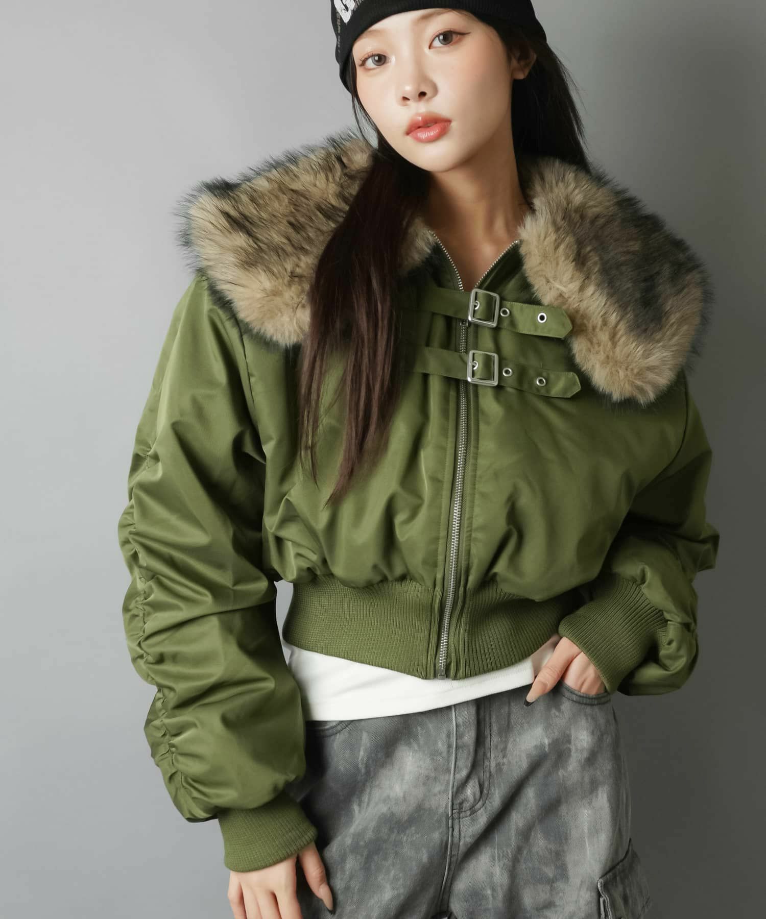 ショート丈ブルゾン/MA-1/襟フェイクファー | SPINNS WEB STORE