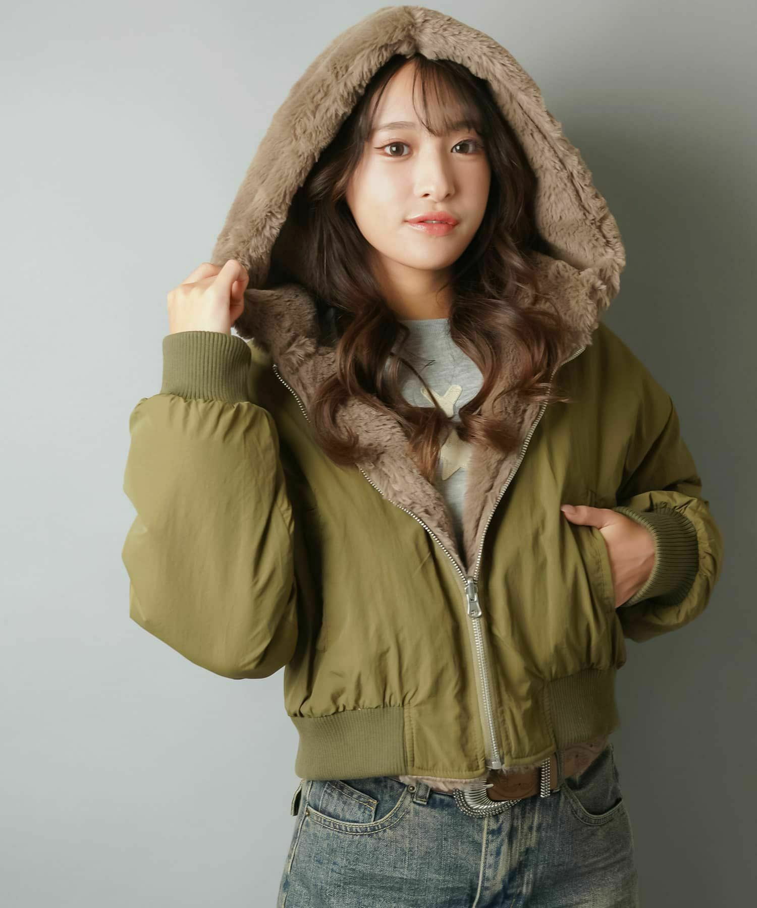 72%OFF】2WAYショート丈フェイクファーブルゾン/MA-1/リバーシブル