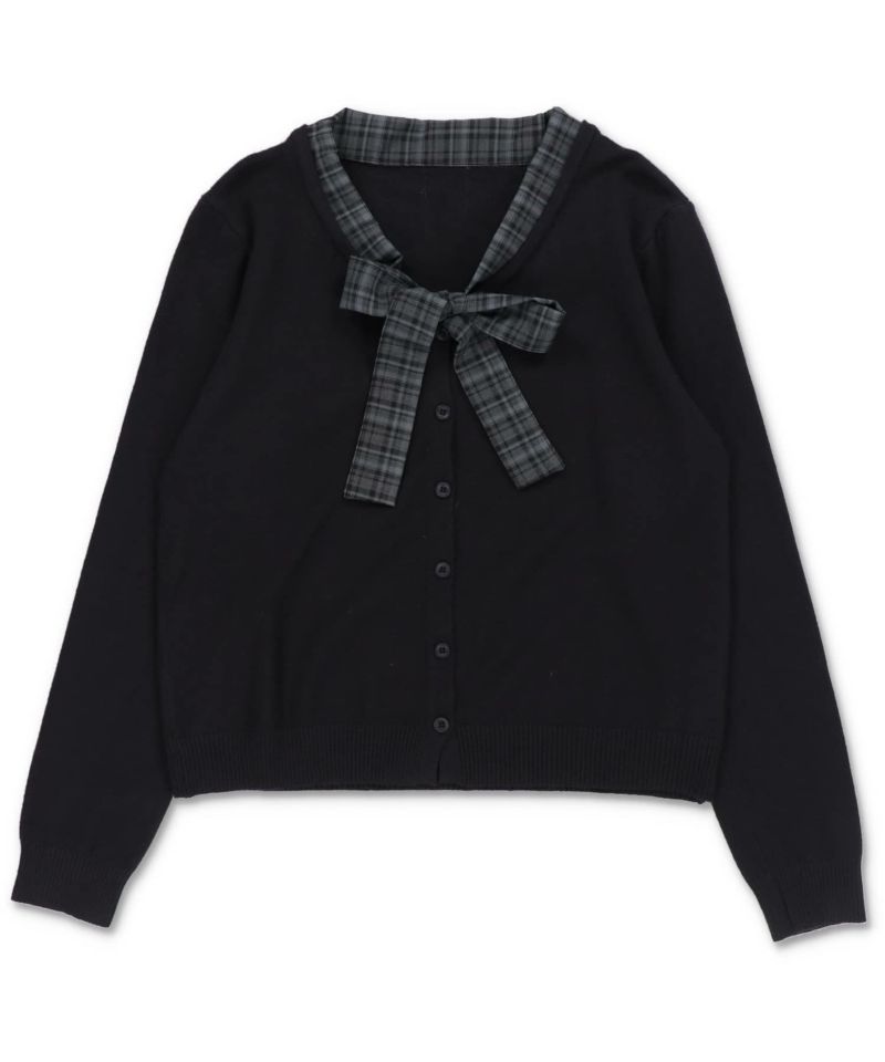 51%OFF】薄手ニットカーディガン/Vネック/チェックリボン | SPINNS WEB