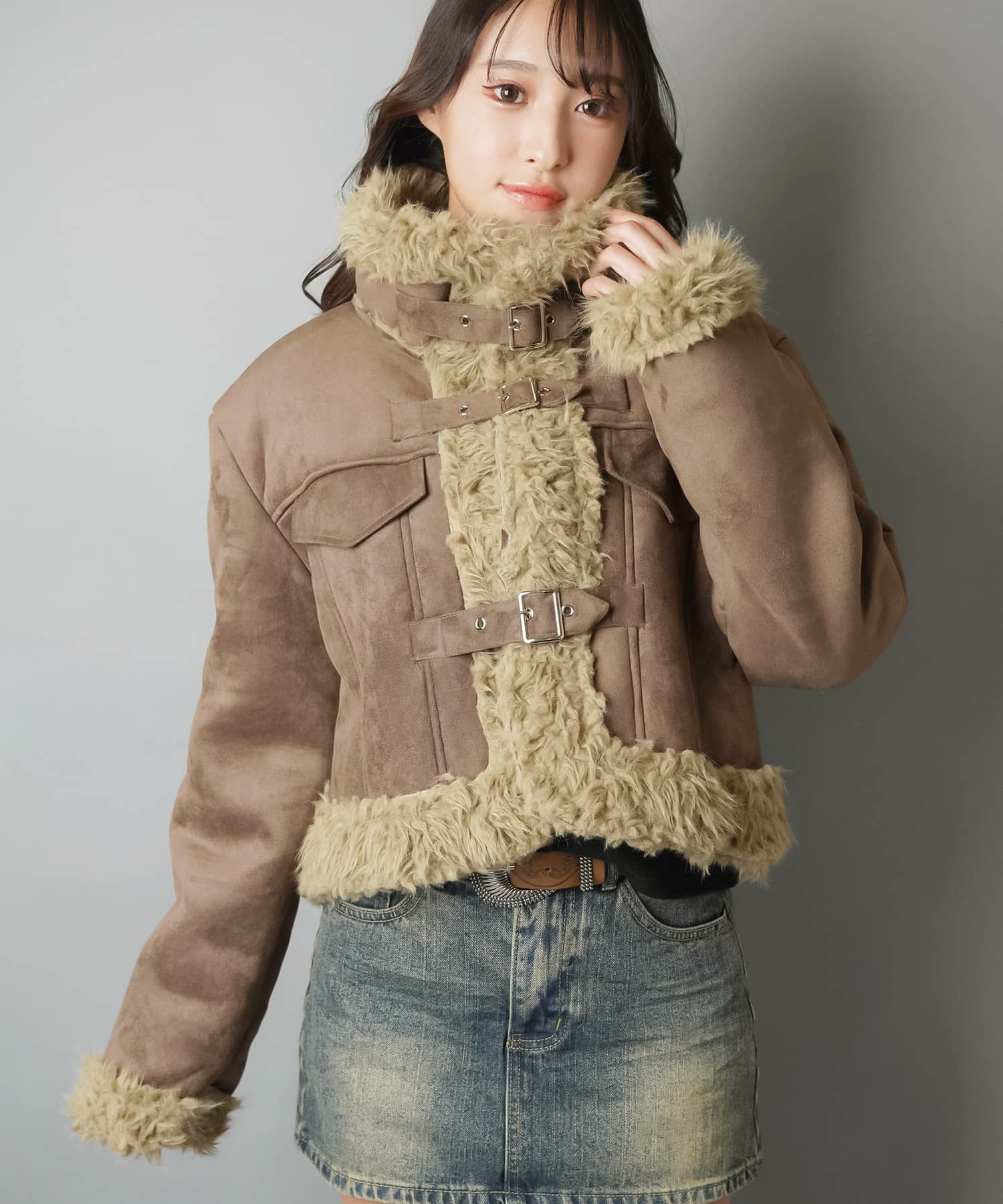56%OFF】ショート丈ムートンジャケット/3ベルト | SPINNS WEB STORE