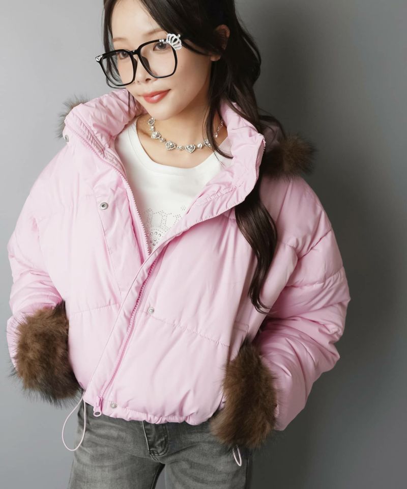 フェイクダウンジャケット/フェイクファーフード/フード・袖ファー