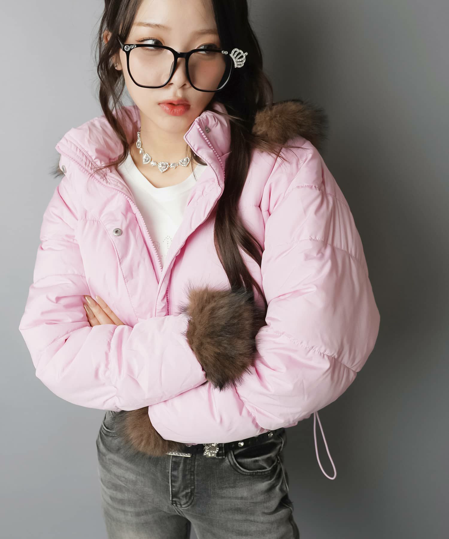 3207【美品】バートン ジャケット 無地 ファー付き 中綿入り ピンク XS