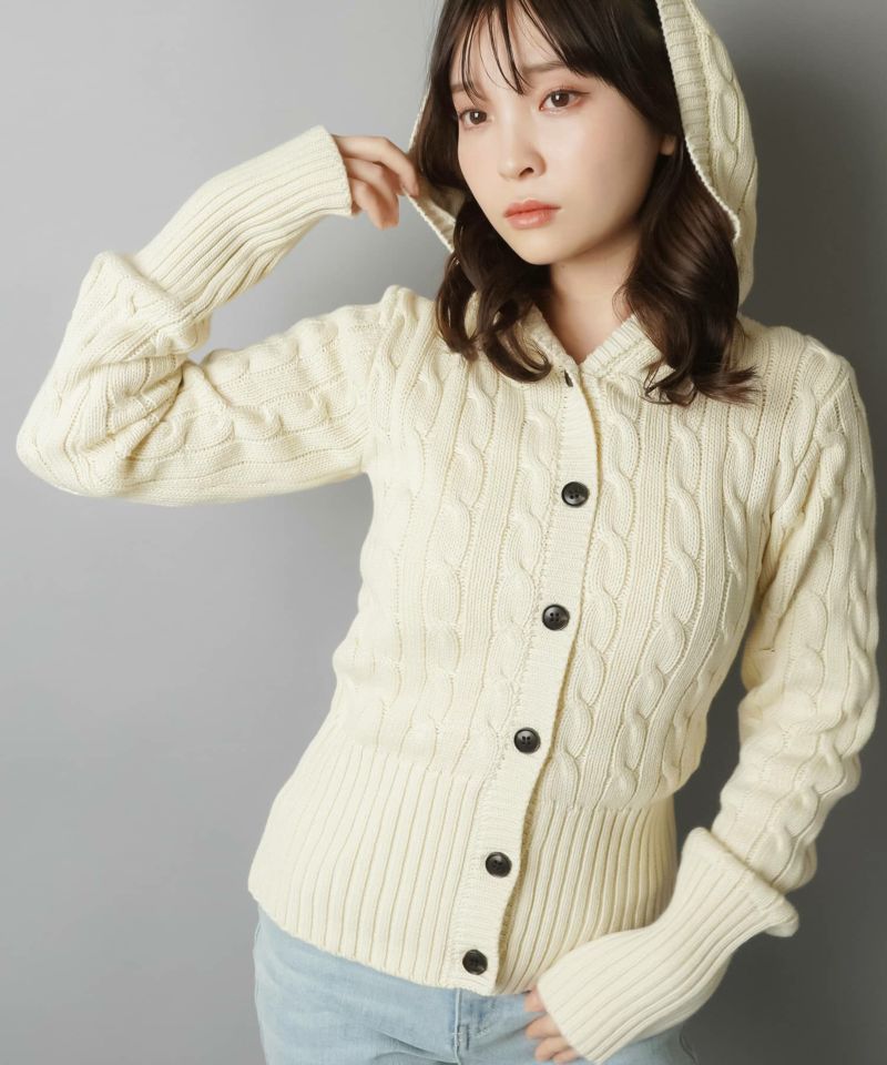 51%OFF】フード付きケーブルニットカーディガン | SPINNS WEB STORE