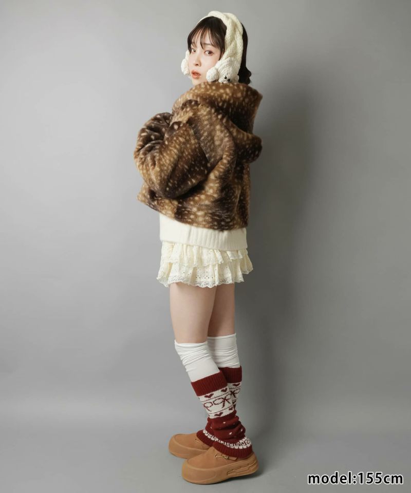 72%OFF】フード付きフェイクファーブルゾン/バンビ柄/ヒョウ柄