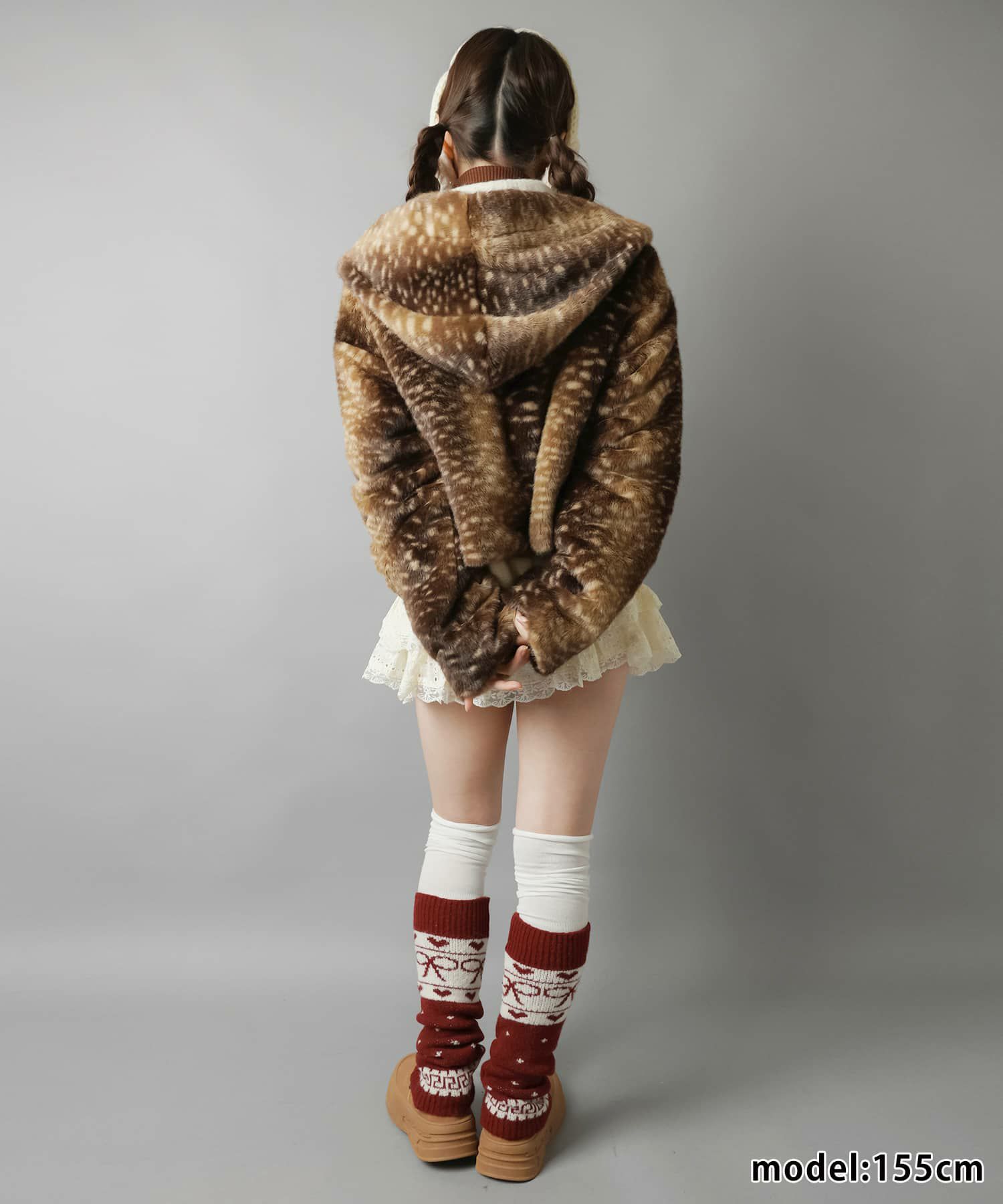 72%OFF】フード付きフェイクファーブルゾン/バンビ柄/ヒョウ柄