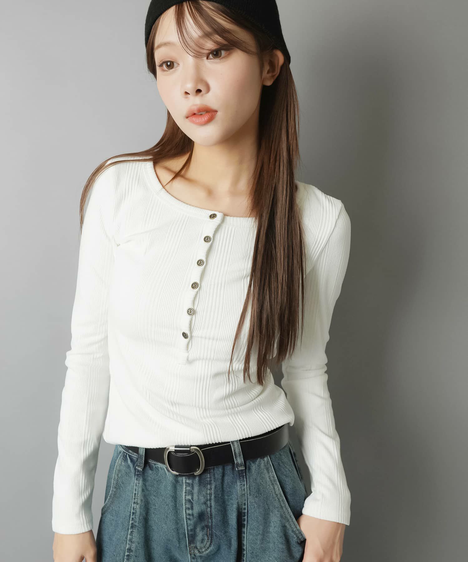 ヘンリーネック長袖カットソー/ボタン | SPINNS WEB STORE | SPINNS