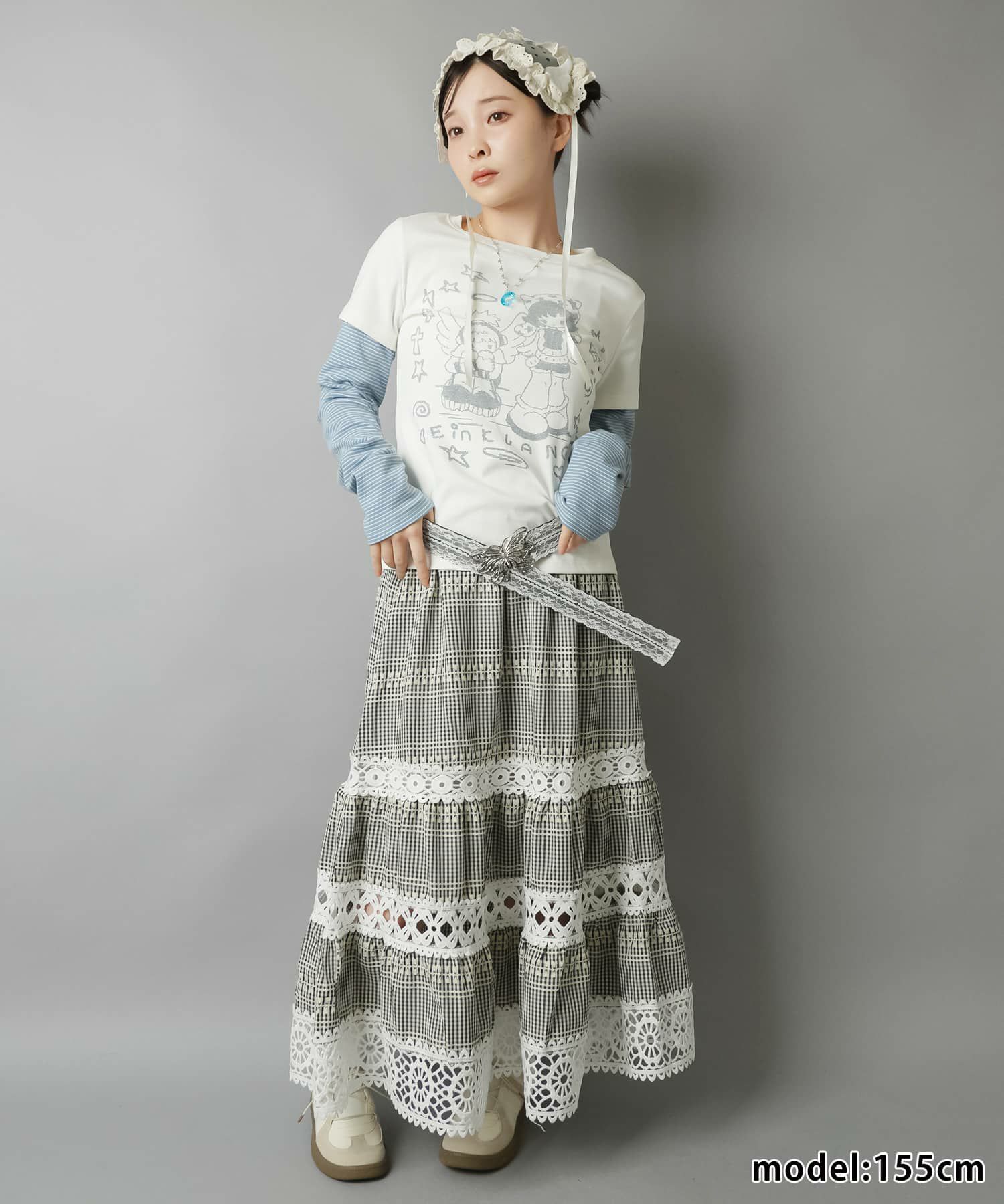 ギンガムチェック柄ロングスカート/フラワー/#NEO森ガール | SPINNS