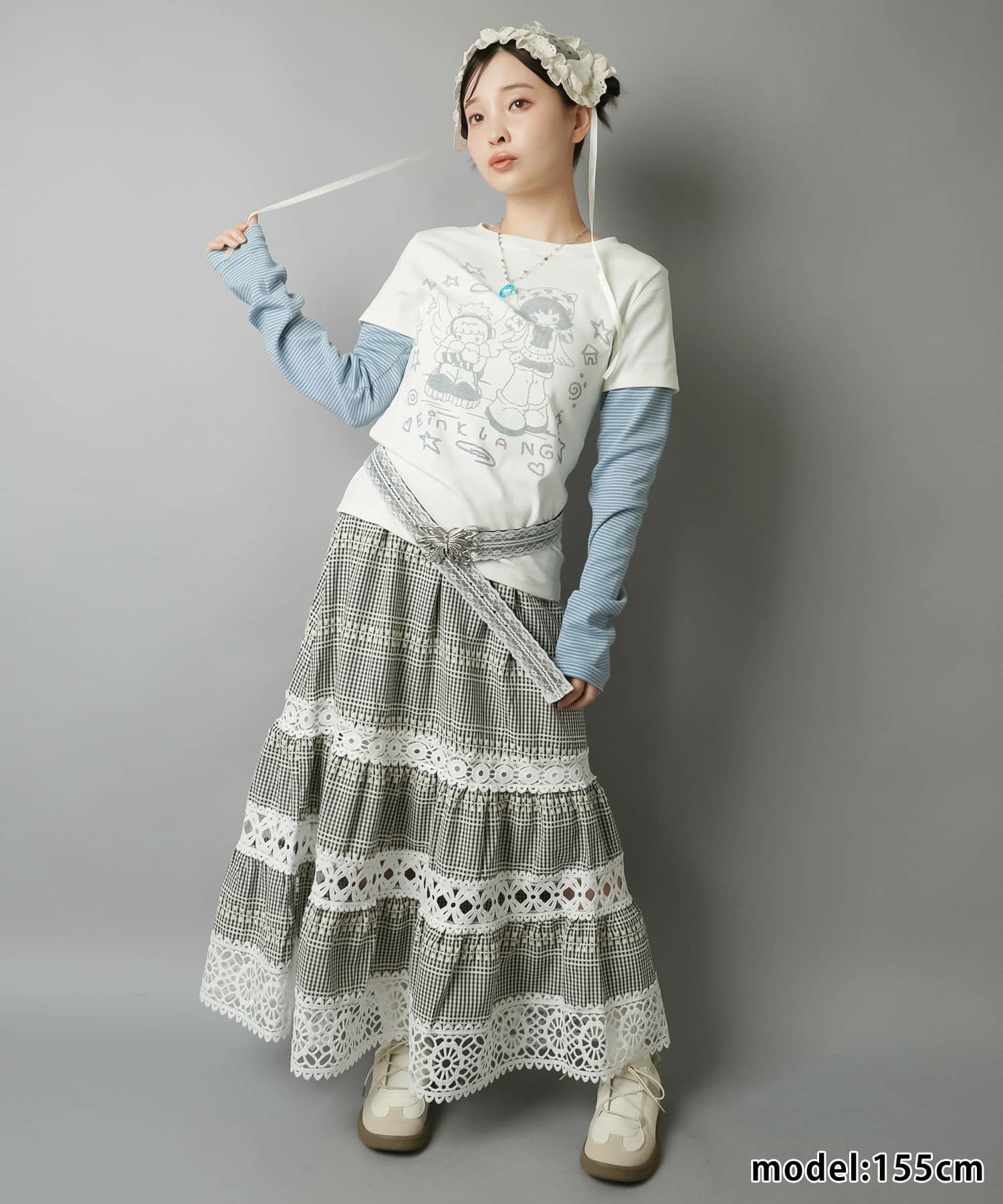 ギンガムチェック柄ロングスカート/フラワー/#NEO森ガール | SPINNS