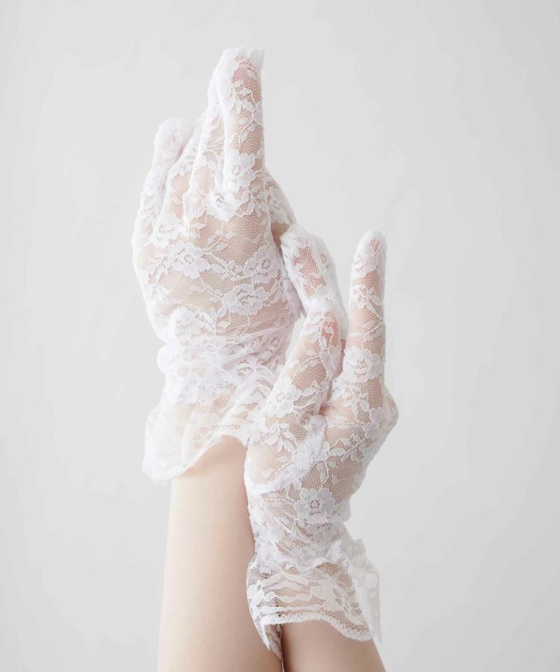 メアリーマグダレン♡リボン付きレースカフスロング♡お袖とめ♡レースグローブ結婚式 メアリーマグダレン♡リボン付きレースカフスロング♡お袖とめ