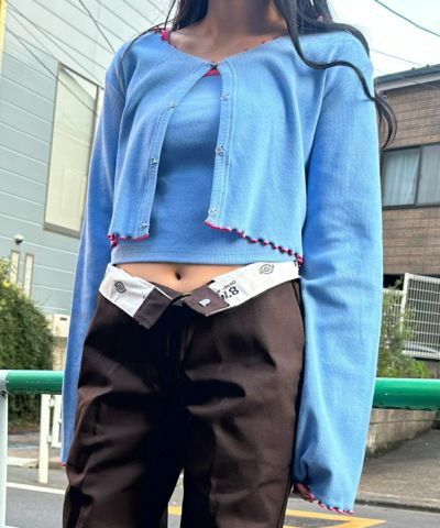 【2点セット】メロウデザイン配色カーディガン+キャミソール