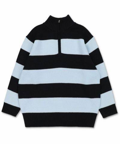 77%OFF】オーバーサイズハーフジップニット/ボーダー | SPINNS WEB